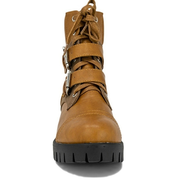 New Madigan Cognac/PU Combat Boot w Tw - Picture 5 of 12